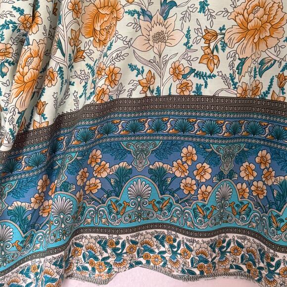 Cottagecore Floral Long Sleeve Lace-Up Blouse Size XL Boho Fall Indie Style - Picture 9 of 14